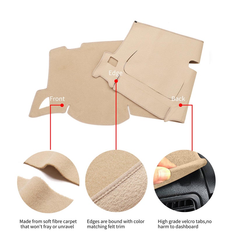HanLanKa Dashboard Cover for GMC Sierra and Chevrolet Silverado- Fits 2007-2013 Models with Two Glove Boxes. Custom Fit Dash Mat, Won't Break Dash Sensors(Premium Carpet, Beige) - Image 4